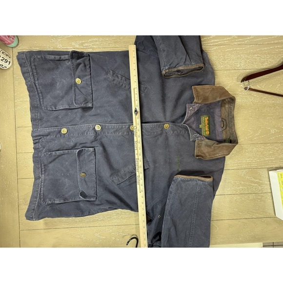 Vintage Timberland Chore Jacket Mens XL Blue Canvas Leather Collar 90s - Picture 8 of 16